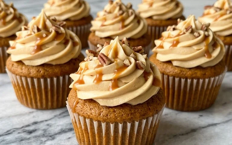 Pumpkin Cupcakes – Caramel Cream Cheese Frosting
